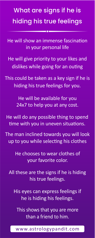 What are signs if he is hiding his true feelings info graphic